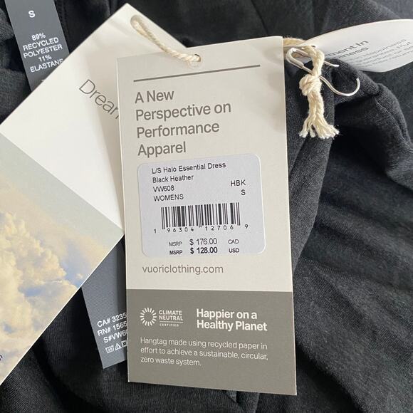 NWT Vuori Halo Essential Dress Black Gray Stretch DreamKnit Mini S - Picture 4 of 5